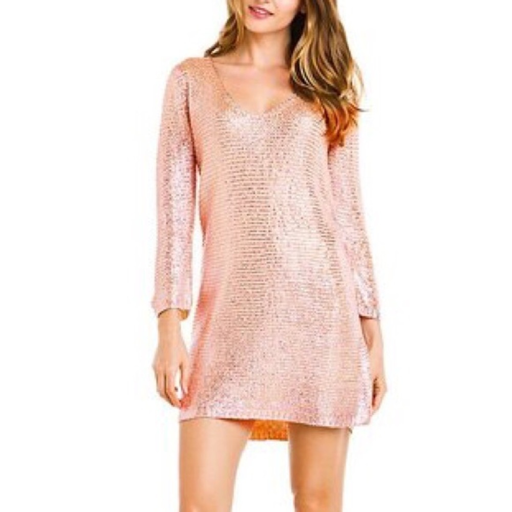 BCBGMaxAzria Rose Gold Metallic Knit Dress